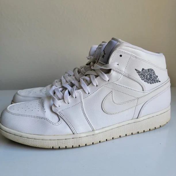 Ni - ke Ni - ke Air Jordan 1 Mid 2014 White Cool Gray Shoes Sneakers 554724-120 Men Size 14