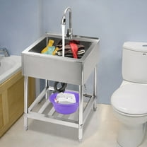 Commercial Sink with Pull-Out Faucet Single Bowl Laundry Sink, Stainless Steel Laundry Sink with Stand