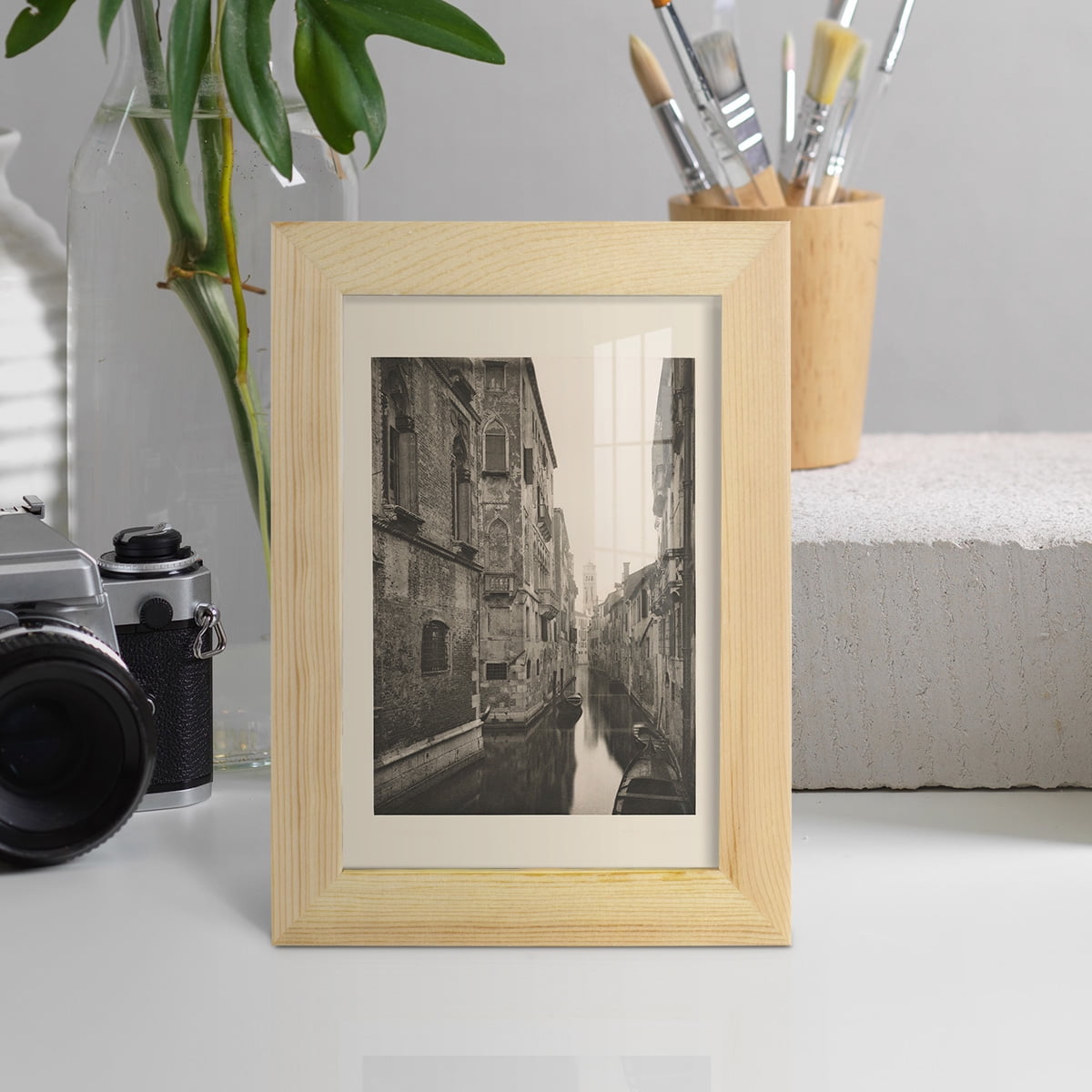 Vintage Views of Venice V - Framed Print w/glass - Natural Wood