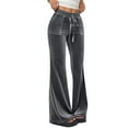 thumbnail image 2 of Velvet Pants Women Lounge Comfy Velour Flare Pants Casual Wide Leg High Waisted Drawstring with Pockets Gray S, 2 of 8