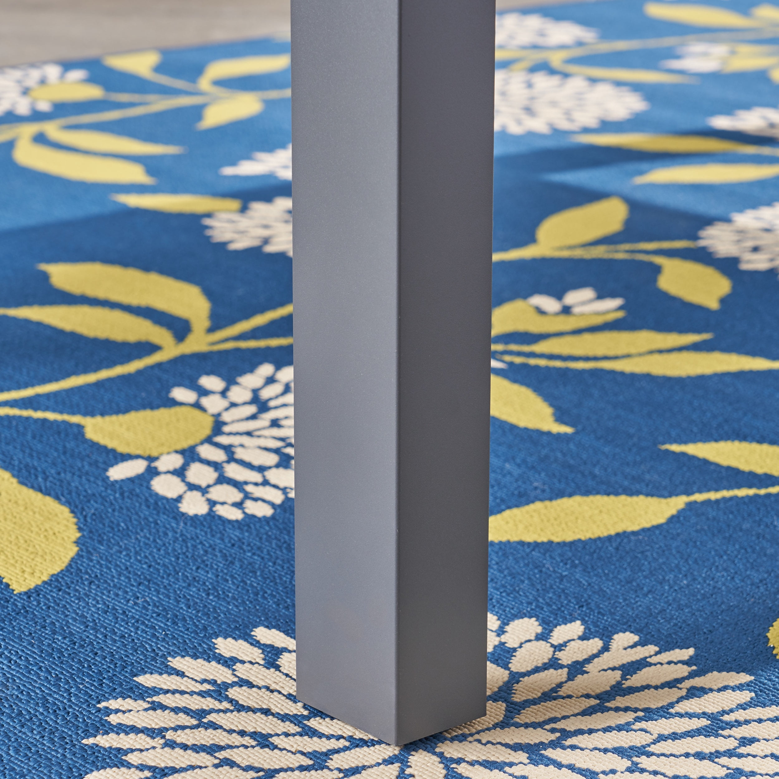 Crane Outdoor Tempered Glass Dining Table with Aluminum Frame, Gray