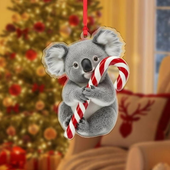 ViciArt Koala Christmas Ornament, Holiday Tree Decoration with Candy Cane, Acrylic/Fiber Wood