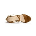 thumbnail image 5 of BLISSFUL STEP Women's Open Toe Cross Strap Mid Block Heel Sandals Brown 10, 5 of 8