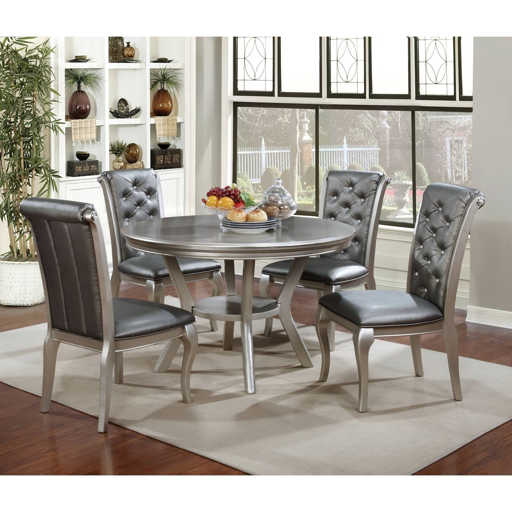 Furniture Of America Minham Contemporary Round Dining Table Silver