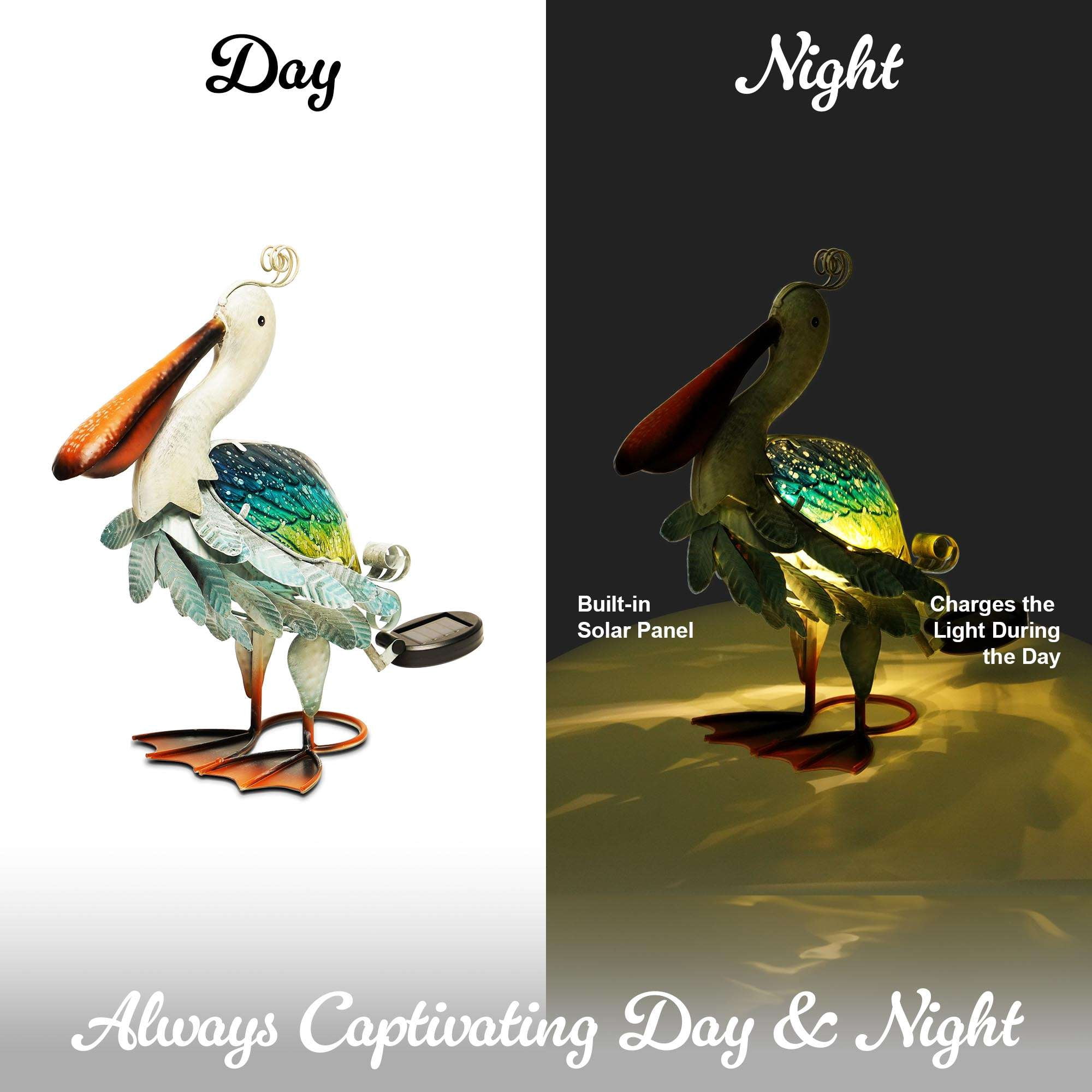 G128 Solar Pelican Garden Statue 17" Coastal Bird Yard Decor with Light for Lawn Patio Backyard