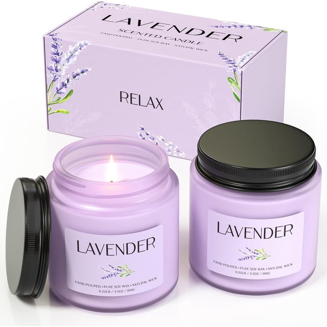 Lavender Scented Candle, Waxcanpy Candles Scented for Relaxation, 2 Candles Gifts for Women and Men, Lavender Candle Stress Relief