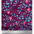 thumbnail image 1 of Soimoi Red Silk Fabric Leaves,Owl & Pink Floral Print Fabric by The Yard 42 Inch Wide, 1 of 1