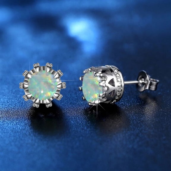 QIQUWOHUL Unisex Trendy Earings Crown Earring For Men And Women Opal Earring Platinum Plated
