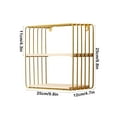 thumbnail image 3 of No-Drill Double Layer Wall Shelf - Iron Frame Solid Wood Display Rack European Style Floating Shelves Living Room Bedroom Decor(Gold), 3 of 6