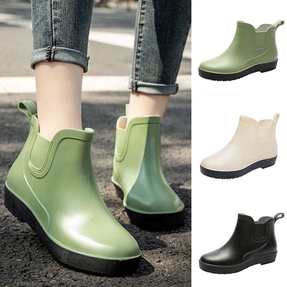YTCAMLO Rain Boots for Women Fashion Short Chelsea PVC Rainboots Lightweight Work Garden Boots for Farming Walking Outdoor