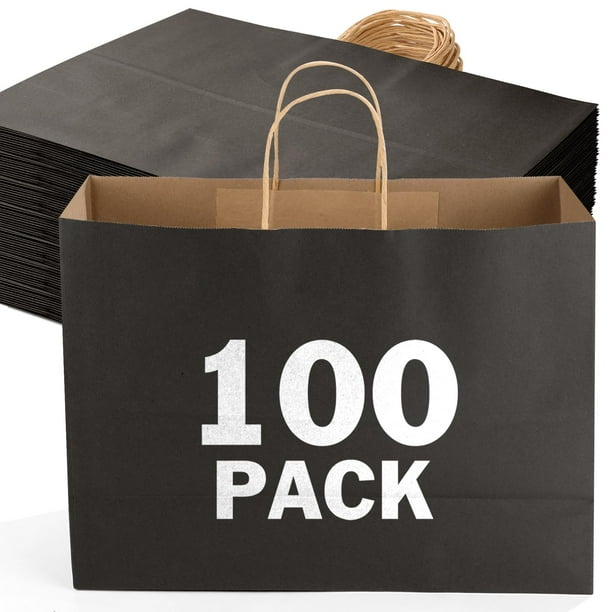 Bolsa de papel Kraft XPCARE, paquete de 100 con asas, 40 x 15 x 30 cm, color negro