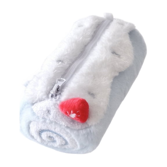 Cake Roll Plush Pencil Pouch, Cute Swiss Roll Shaped Zipper Pen Case, Soft Fluffy Stationery Storage Bag, Multifunctional Organizer Pouch for Office, Travel & Daily Cosmetics,Blue