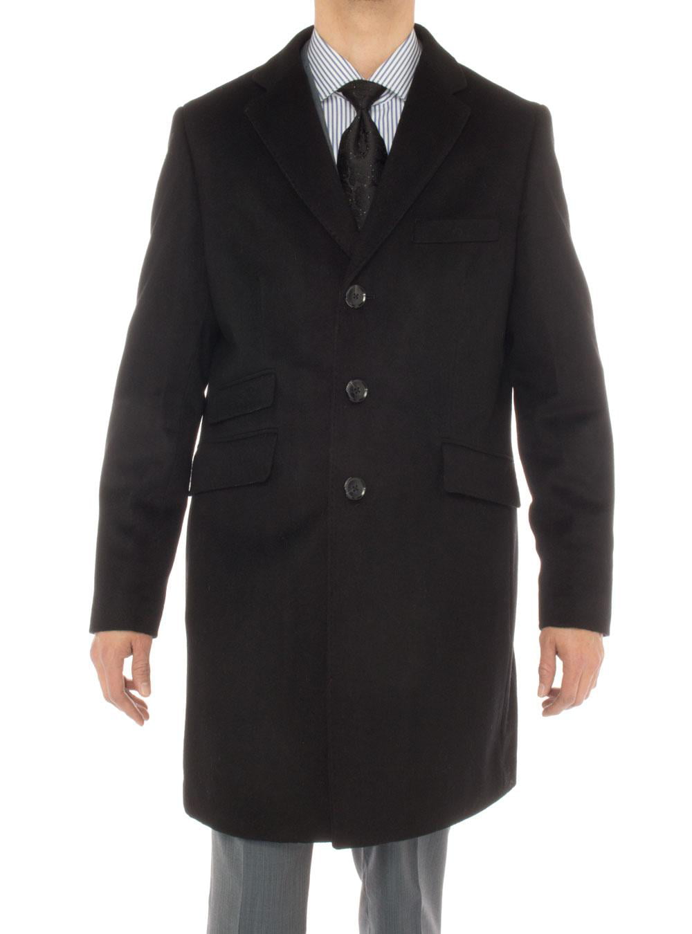 Luciano Natazzi Men's Cashmere Topcoat Modern Ticket Pocket Trench Coat ...