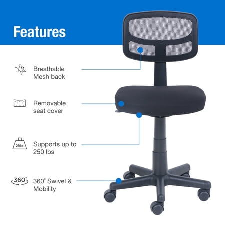 MAINSTAYS MESH TASK CHAIR WITH PLUSH PADDED SEAT, TEENS AND ADULT, BLACK/BLACK