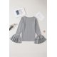 thumbnail image 2 of ABPHQTO Top gris de rayas con mangas acampanadas dobles para mujer, 2 of 5