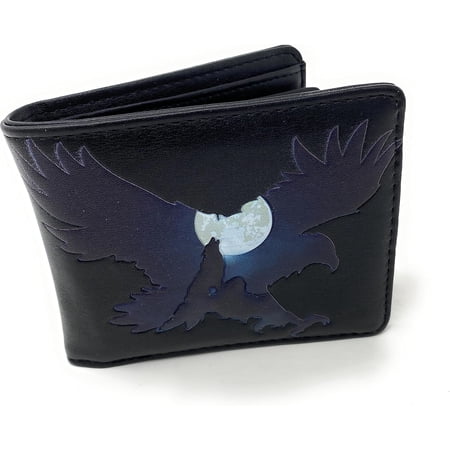 TRAHOO-Eagle Wolf Moon Nature Wallet for Men and Teen Boys Vegan Faux Leather