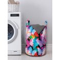 thumbnail image 3 of Animals Laundry Bag, Abstract Illustration Along Colorful Radial Butterflies Images and Hearts Motifs, Basket with Handles Drawstring Closure for Laundromats, 13" x 19", Multicolor, by Ambesonne, 3 of 4