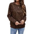 thumbnail image 3 of Women Leopard Print Crew Neck Long Sleeves Basic Shirt, 3 of 7