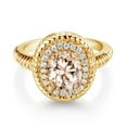 thumbnail image 2 of Gem Stone King 1.86 Ct Oval Peach Morganite 18K Yellow Gold Plated Silver Halo Engagement Ring (Size 6), 2 of 3