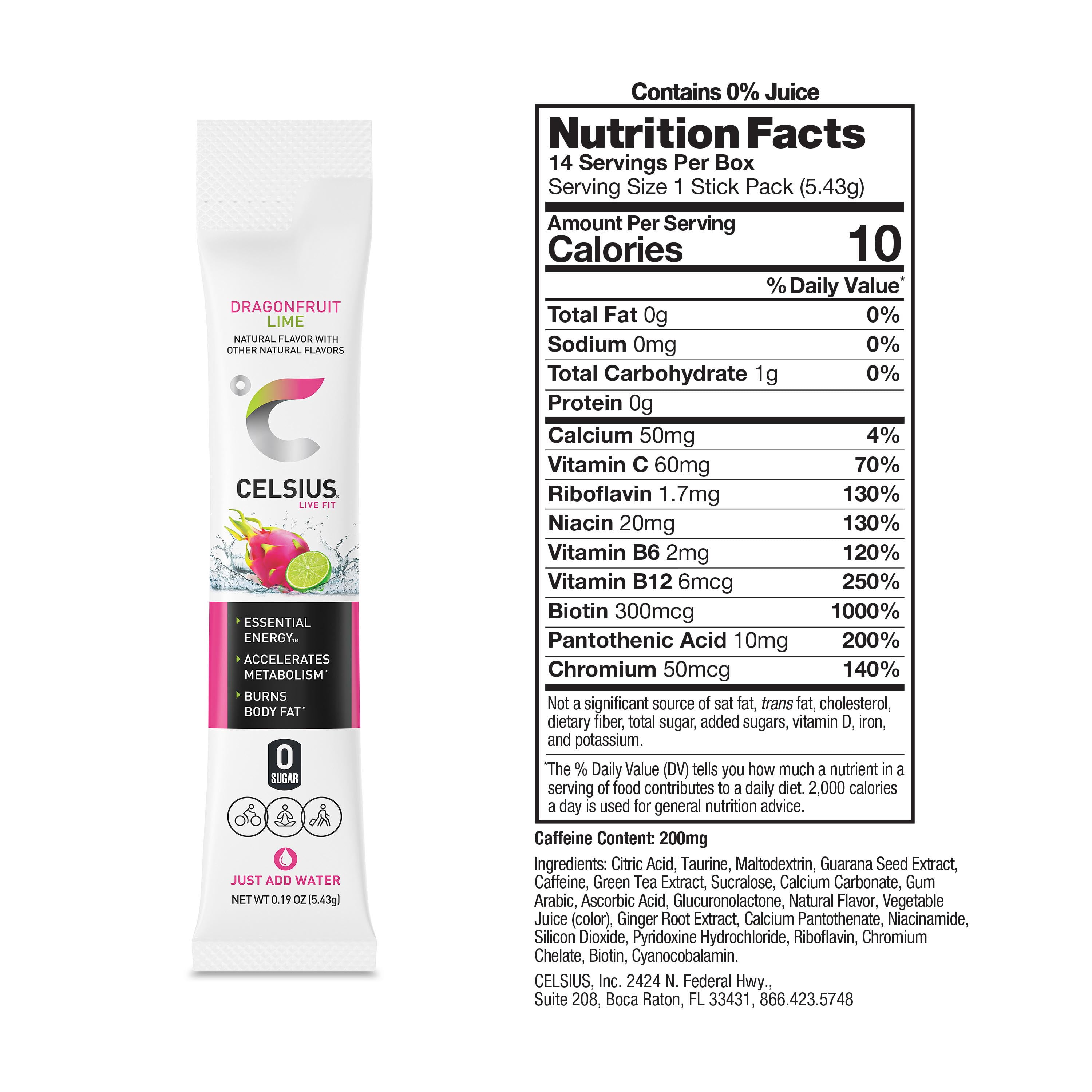 (3 pack) CELSIUS On The Go Energy Drink Mix, Dragonfruit Lime (14 Stick Pack)