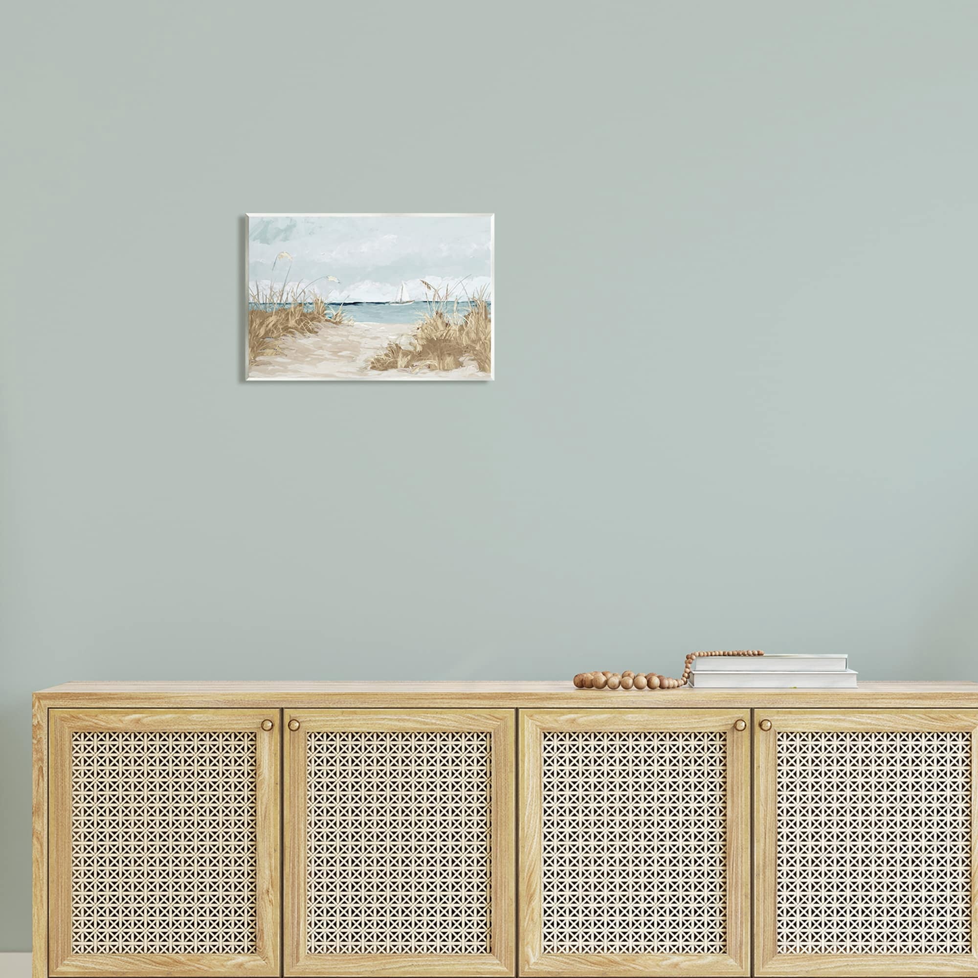 Stupell Industries Sandy Beach Walkway Distant Sailboats Floating Sea Painting Unframed Art Print Wall Art, Design by Julie Derice