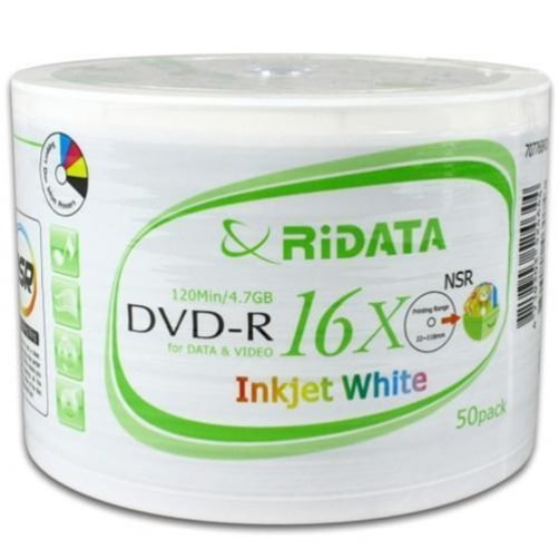 100 Ritek Ridata 16X DVD-R 4.7GB White Inkjet Hub Printable - Walmart ...