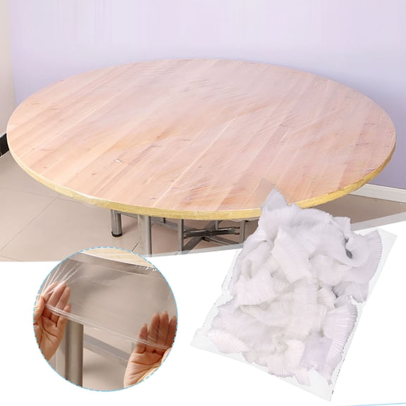 AUQ 10-Pack Elastic Edge Fitted Tablecloths,Clear Round Fitted Vinyl Tablecloth,Waterproof Table Cloth with Elastic Edge,Plastic Table Cover Protector for Kitchen Dining,Wedding,Party