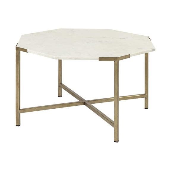 Hexagon White Marble Top and Gold Metal Base Coffee Table