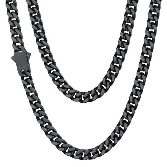 ChainsHouse Cuban Link Chains for Men Stainless Steel Black Chain Necklace 5mm Heavy Easy Clasp Tranish Resistant Durable Hip Hop Mens Jewelry Gift, 18"-30"