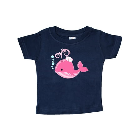

Inktastic Cute Pink Whale in Nautical Hat Gift Baby Boy or Baby Girl T-Shirt