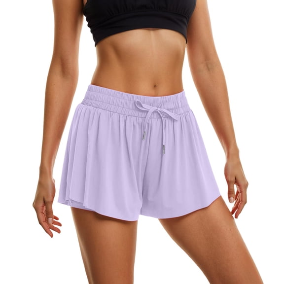 Flowy Athletic Shorts for Women Workout Running Gym Yoga High Waist with Pockets Sweat Skorts Casual Summer Clothes Purple, Size XXL