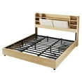 thumbnail image 4 of Merluxy King Size Bed Frame with 4 Storage Drawers, Upholstered Bed Frame with 47.2" Bookcase Headboard, Wooden Platform Bed with Charging Station/No Box Spring Needed/Maple, 4 of 9