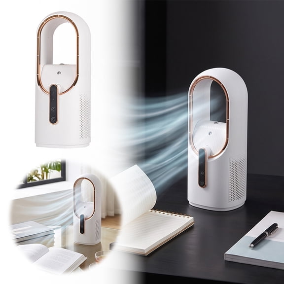 Leeye Bladeless Desk Fan with Humidifier Mist Personal Space Air Fan USB Rechargeable Quiet Portable Cooling Fan for Home Office Bedroom, White, 11.81in