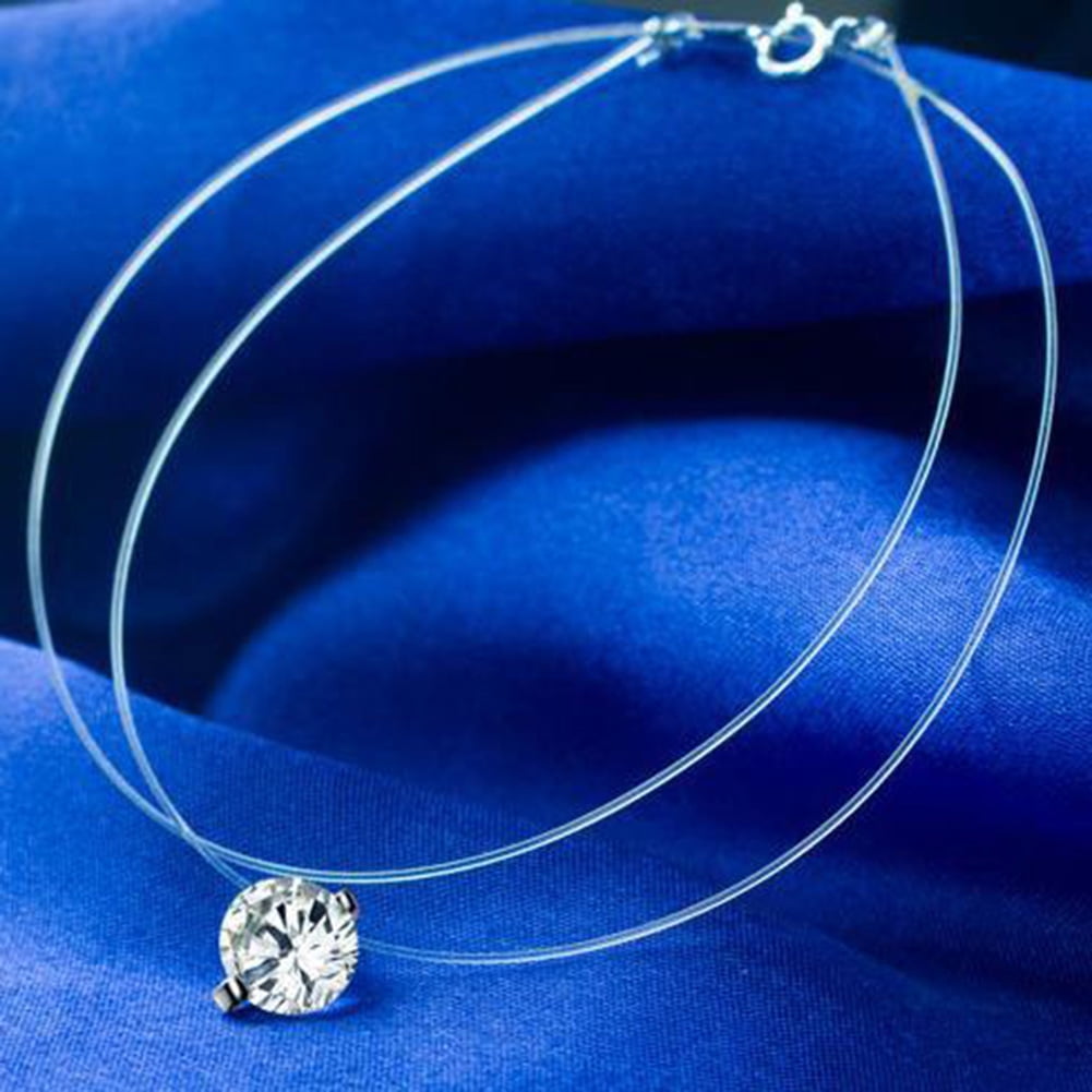 Besufy Women's Shiny Rhinestone Pendant Transparent Fishing Line Chain  Necklace 