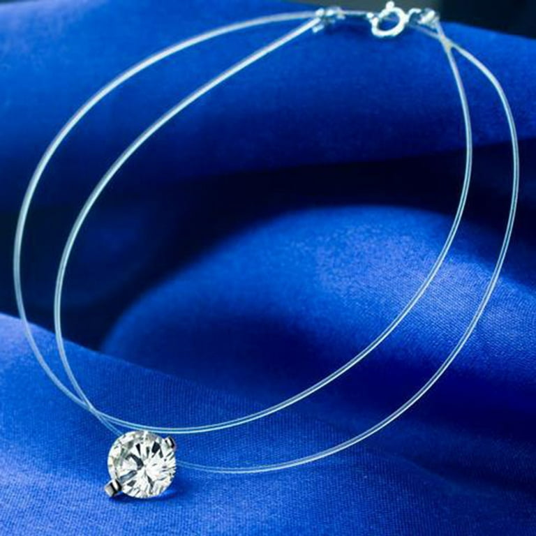 Invisible Cubic Zirconia Pendant Necklace Women Transparent Fishing Line  Choker Sliver