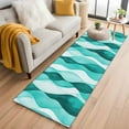 thumbnail image 3 of 2x6 Kitchen Runner Rug, Turquoise Stripes Non-Skid Rubber Backing Large Rectangle Rugs - Living Room Bedroom Home Office, Vintage Farmhouse Ripple Texture Art Indoor Floor Mat Carpets Washable Rug, 3 of 9