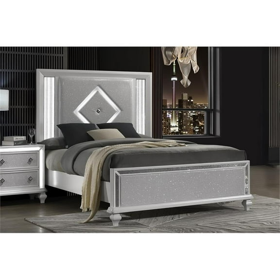 Pemberly Row Contemporary Solid Wood Queen Upholstered Bed in White