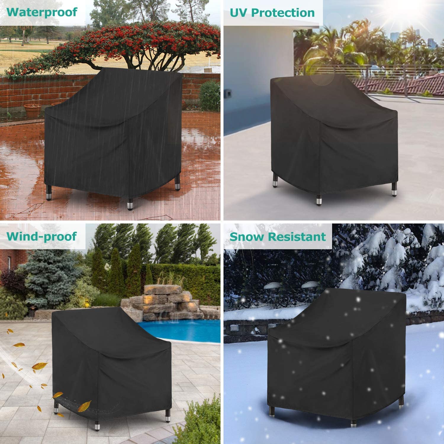 Outdoor Oversized Club Chair Covers 2 Pack, Waterproof Patio Large Lounge Deep Seating Chair Covers, Durable FadeStop Patio Furniture Protector for All Weather Protection, 37"W x 40"D x 32"H