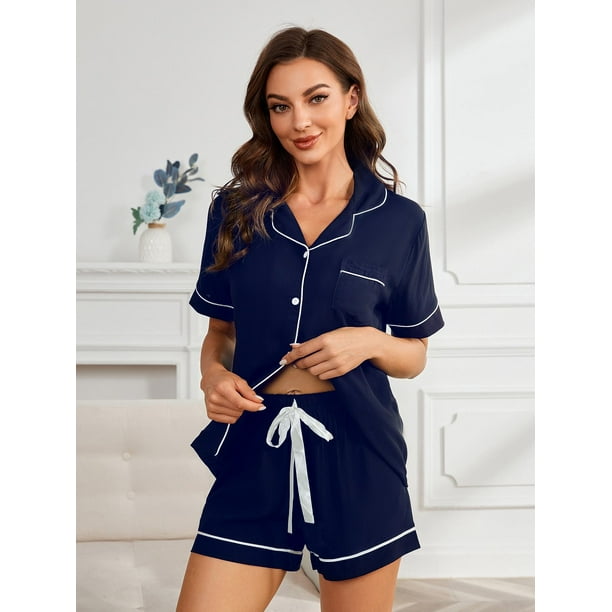 Pijamas De Mujer, Conjunto De Pijamas De 2 Piezas, Pijamas De Manga Corta Con Pantalones Cortos