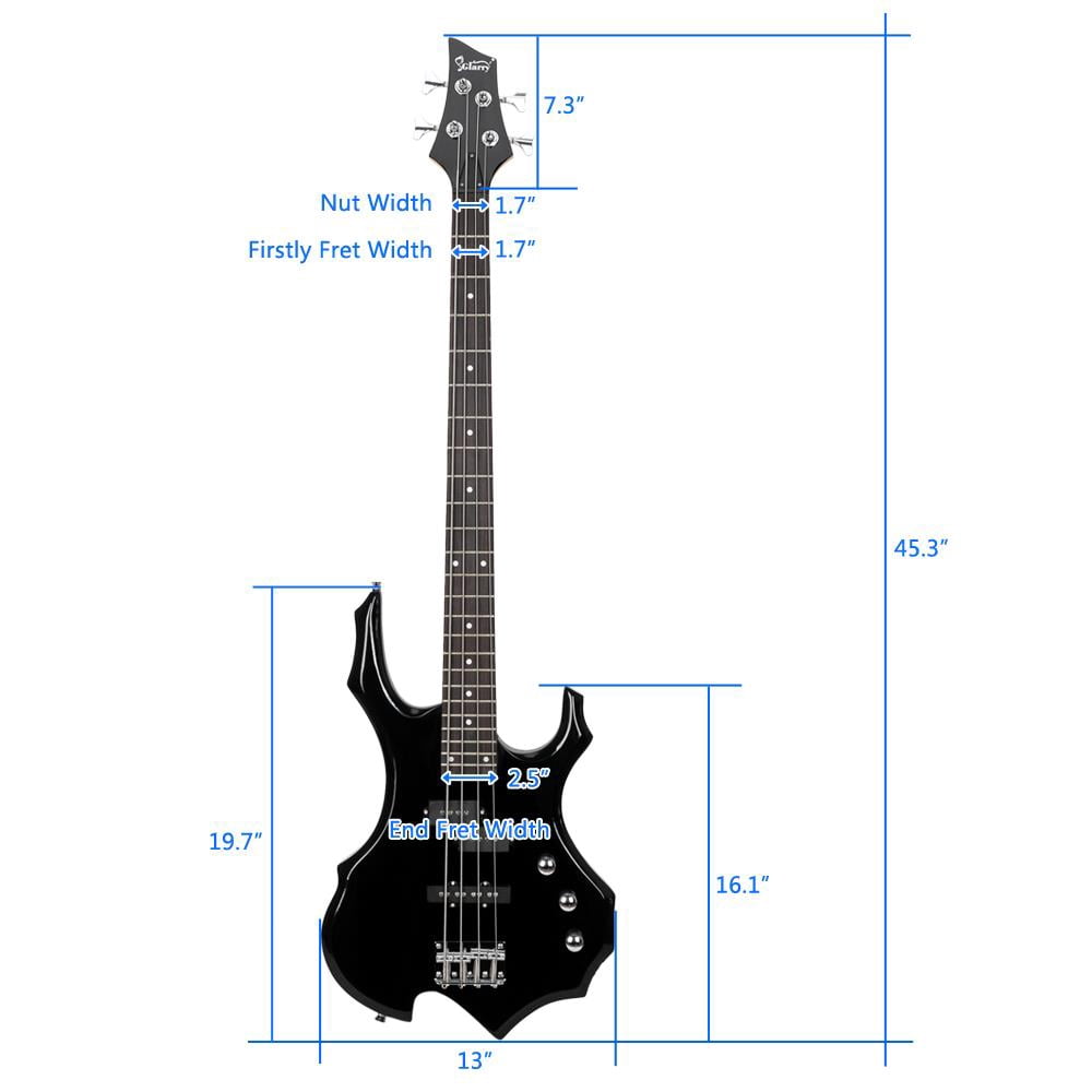 Glarry 4 Strings Fire Style Electric Bass Guitar For Beginner with 20w Amp Black