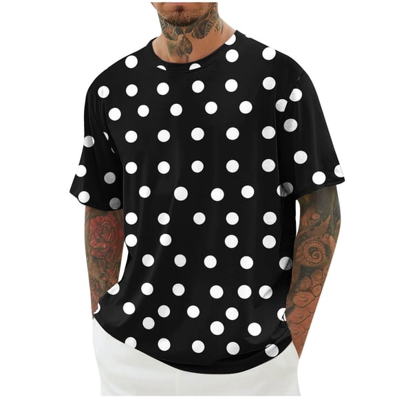 Kaemgyyd Men's T-Shirt Soft Casual Short Sleeve Crewneck Tee Fashion Polka Dot Streetwear Loose Summer Beach Work Tops