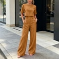 thumbnail image 5 of TaTaai Two Piece Sets for Women Short Sleeve Crop Top High Waist Wide Leg Pants Casual Workwear Summer Outfits, 5 of 8