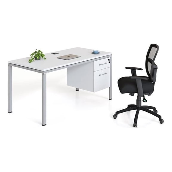 Scranton & Co Engineered Wood 48" x 24" Single Desk with (1) Pedestal in White