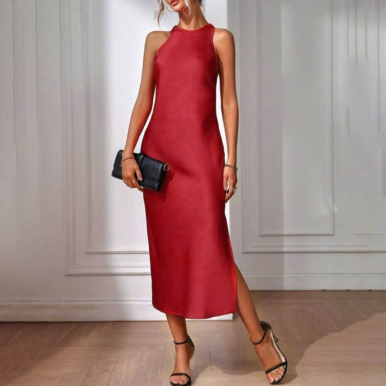 high neck formal midi dress Mina Formal High Neck Ruched Midi Dress