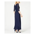thumbnail image 4 of ALEX EVENINGS Womens Navy Lace Zippered Sequined Scalloped Lined Floral 3/4 Sleeve Crew Neck Full-Length Evening Gown Dress 6, 4 of 7