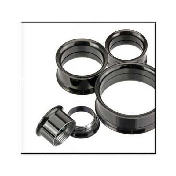 Black Anodized Titanium Screw Fit Double Flare Ear Gauges - Sold as a pair