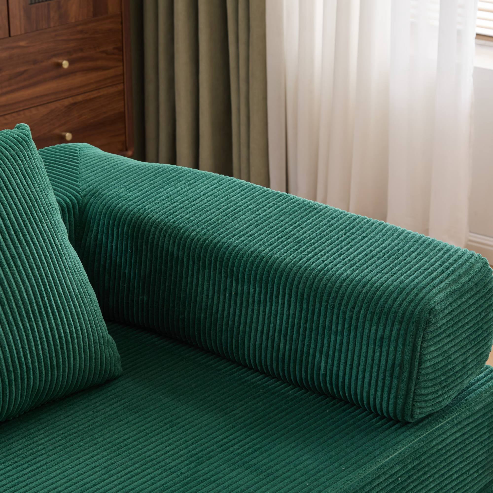 Convertible Sleeper Sofa Bed with Pillow, Corduroy Folding Mattress Floor Sofa Lounge Couch for Living Room, Bedroom, Green
