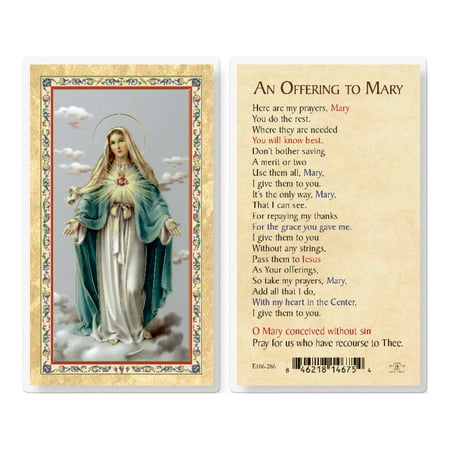 

An Offering to Mary - IHM Gold-Stamped Laminated Catholic Prayer Holy Card with Prayer on Back Pack of 25
