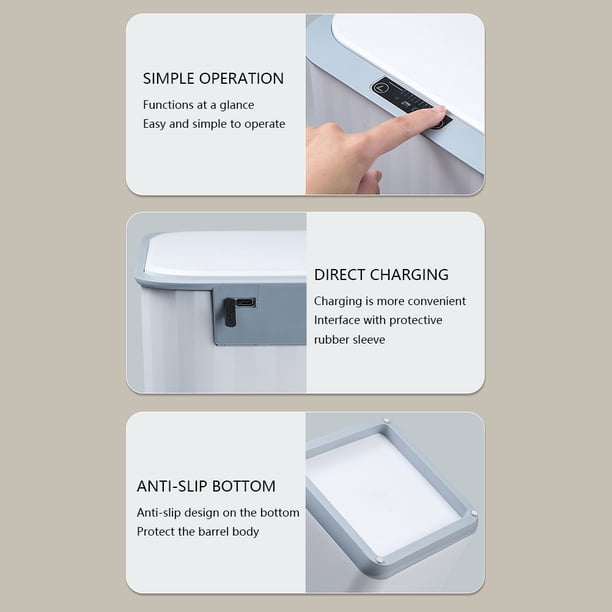 Bote de Basura con Sensor Automático 18L USB Recargable con Luz LED (Blanco B) Likrtyny Libre de BPA