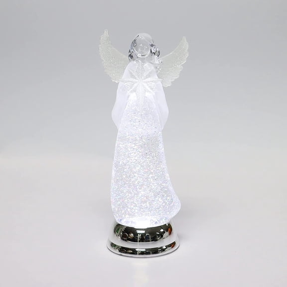 Christmas Angel Snow Globe Water Spinner LED Light Battery Operated Glitter Angel Figurine 12.8” Tabletop Christmas Decoration Holiday Home Décor